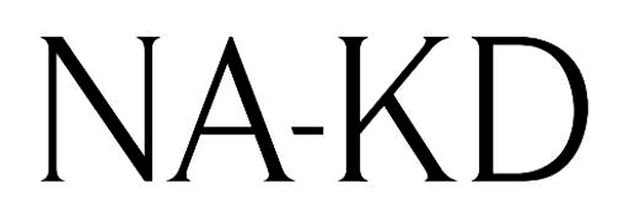 Text tattoo design featuring the bold lettering NA-KD in a serif font, conveying a modern and minimalist look.